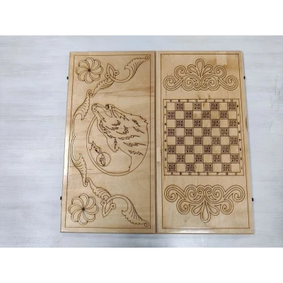 Нарды деревянные Волк светлые с чехлом