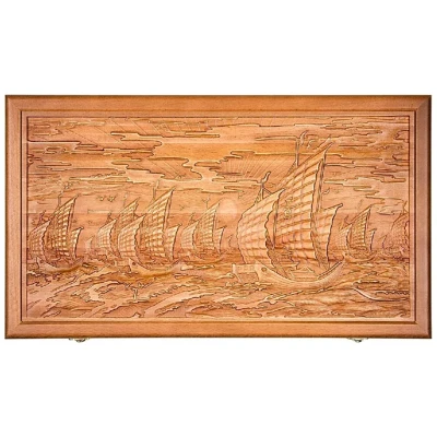 Нарды подарочные с объемной резьбой Парусники 50х50 см