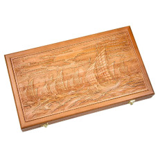 Нарды подарочные с объемной резьбой Парусники 50х50 см