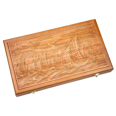 Нарды подарочные с объемной резьбой Парусники 50х50 см