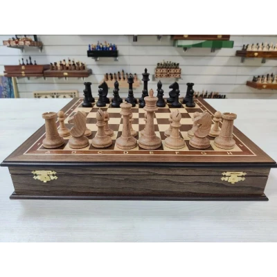Шахматы подарочные в ларце Стаунтон орех большие с утяжелением