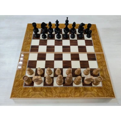 Шахматы + нарды Роза с классическими фигурами из бука