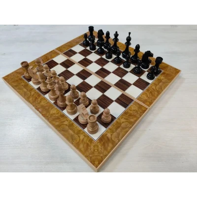 Шахматы + нарды Роза с классическими фигурами из бука