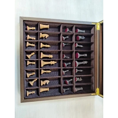  Шахматы подарочные в ларце из ореха с утяжеленными фигурами авангард средние