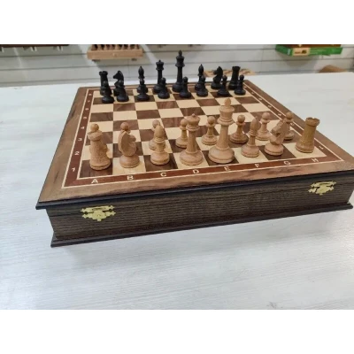  Шахматы подарочные в ларце из ореха с утяжеленными фигурами авангард средние