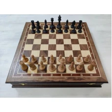  Шахматы подарочные в ларце из ореха с утяжеленными фигурами авангард средние