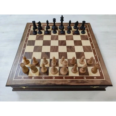  Шахматы подарочные в ларце из ореха с утяжеленными фигурами авангард средние