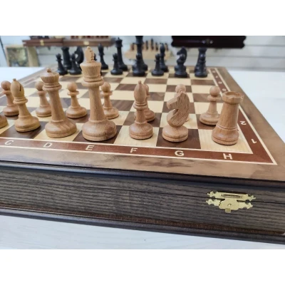  Шахматы подарочные в ларце из ореха с утяжеленными фигурами авангард средние