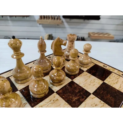  Шахматы эксклюзивные из карельской березы большие, фигуры с утяжелением