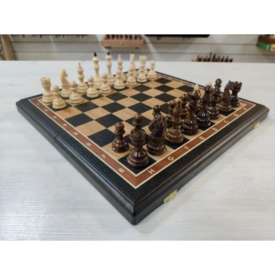 Шахматы подарочные черное дерево/дуб c утяжеленными фигурами из граба