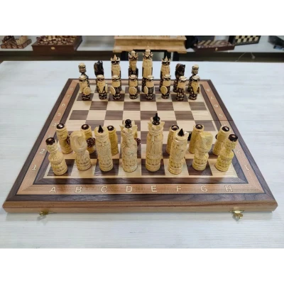  Шахматы резные ручной работы Богатыри из ореха и липы