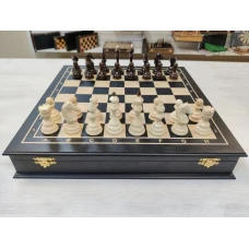 Шахматы подарочные в ларце из мореного дуба, с утяжеленными фигурами из граба
