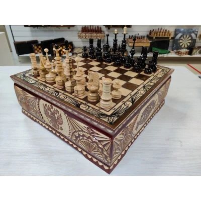 Шахматы резные ручной работы в ларце Клен презент большие