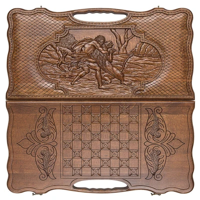 Нарды резные Самсон и лев с ручкой большие, Haleyan