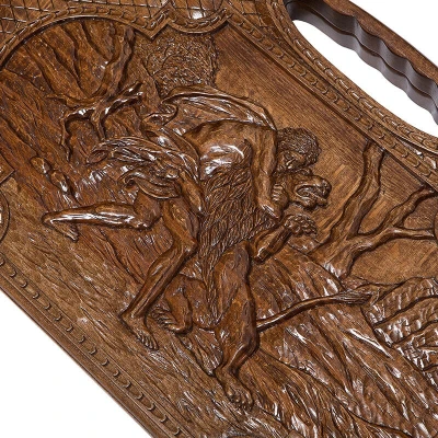 Нарды резные Самсон и лев с ручкой большие, Haleyan