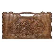 Нарды резные Самсон и лев с ручкой большие, Haleyan