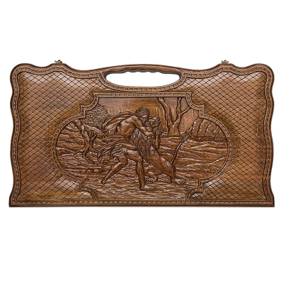 Нарды резные Самсон и лев с ручкой большие, Haleyan