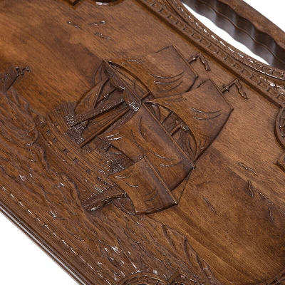 Нарды резные Корабль-2 с ручкой большие, Haleyan