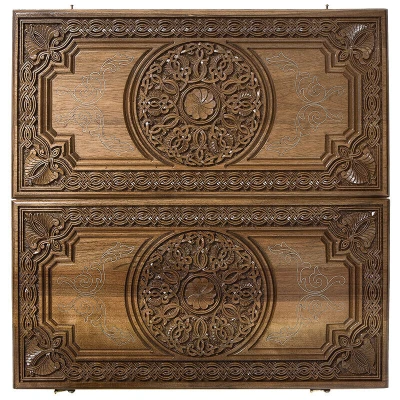 Нарды резные Армянский узор с серебром большие, Haleyan