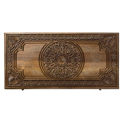 Нарды резные Армянский узор с серебром большие, Haleyan