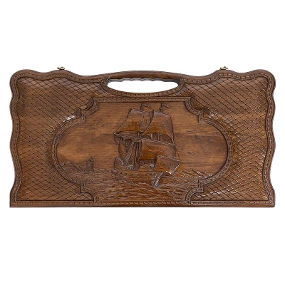 Нарды резные Корабль-2 с ручкой большие, Haleyan