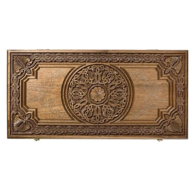 Нарды резные Армянский узор с серебром большие, Haleyan