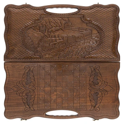 Нарды резные Паровоз с ручкой большие, Haleyan