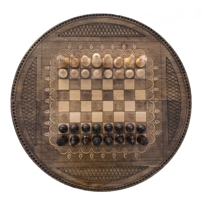 Шахматы + нарды резные Круглые 60, Mkhitaryan