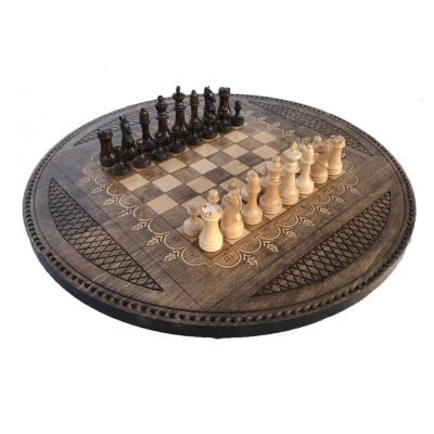 Шахматы + нарды резные Круглые 60, Mkhitaryan